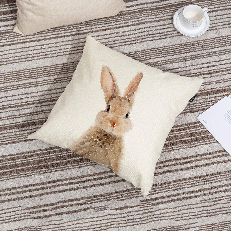 GTEXT Easter Rabbit Throw Pillow Case Cushion Cover Spring Home Decoration Cotton Linen 18 x 18 Inch - Image 2
